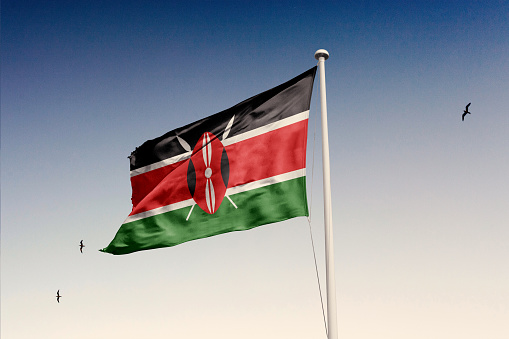 Kenya flag isolated on the sky with clipping path.