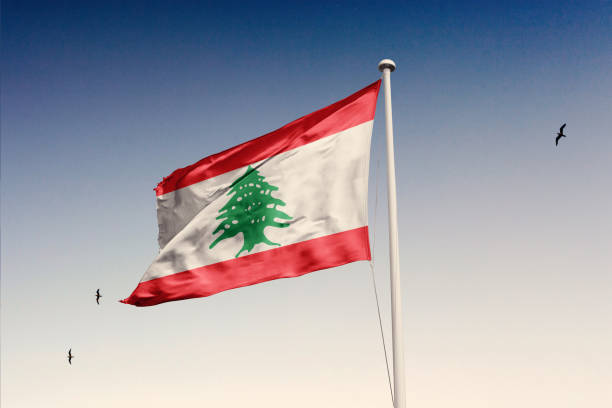 Lebanon flag isolated on the sky with clipping path.