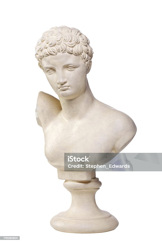 Hermes - Stone Bust A copy of a stone bust of the Greek God Hermes photographed on a pure white background for easy isolation.  See more Greek Gods: Sculpture Stock Photo