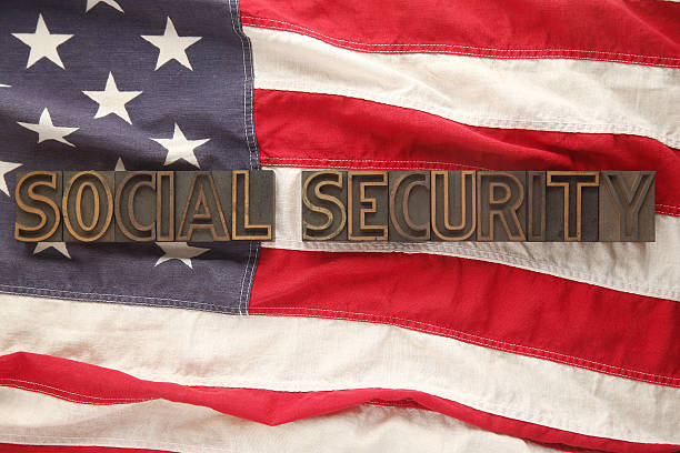istock social security words on USA flag 178385972