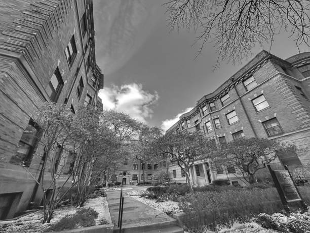 istock Classic apartment architecture in Chicago. black and white photo 1783864654