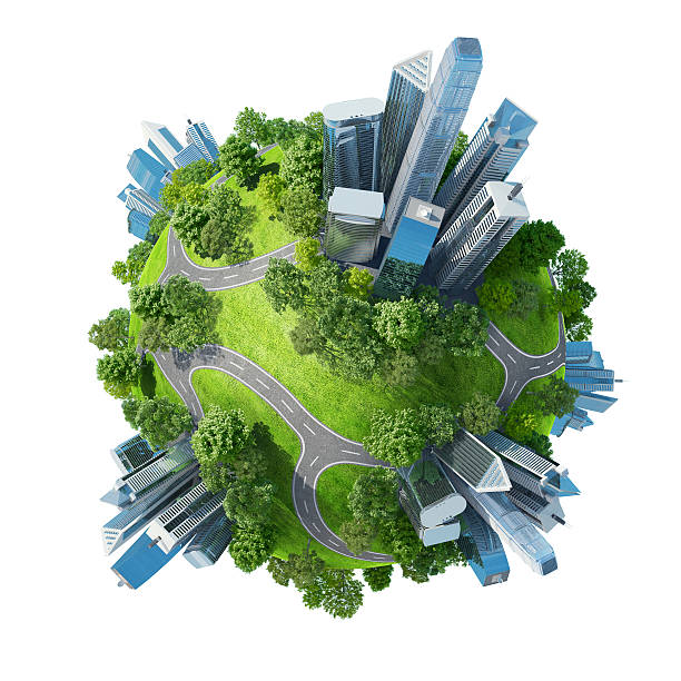 istock Digital illustration of a planet with cities and nature 178386797