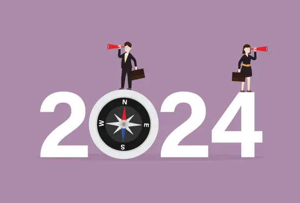 Vector illustration of Businessman forecasts and plans for future growth and corporate success in 2024