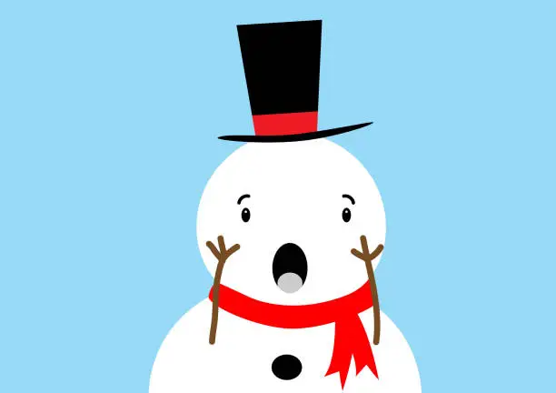 Vector illustration of Snowman covered his cheeks with his hands, looking startled.