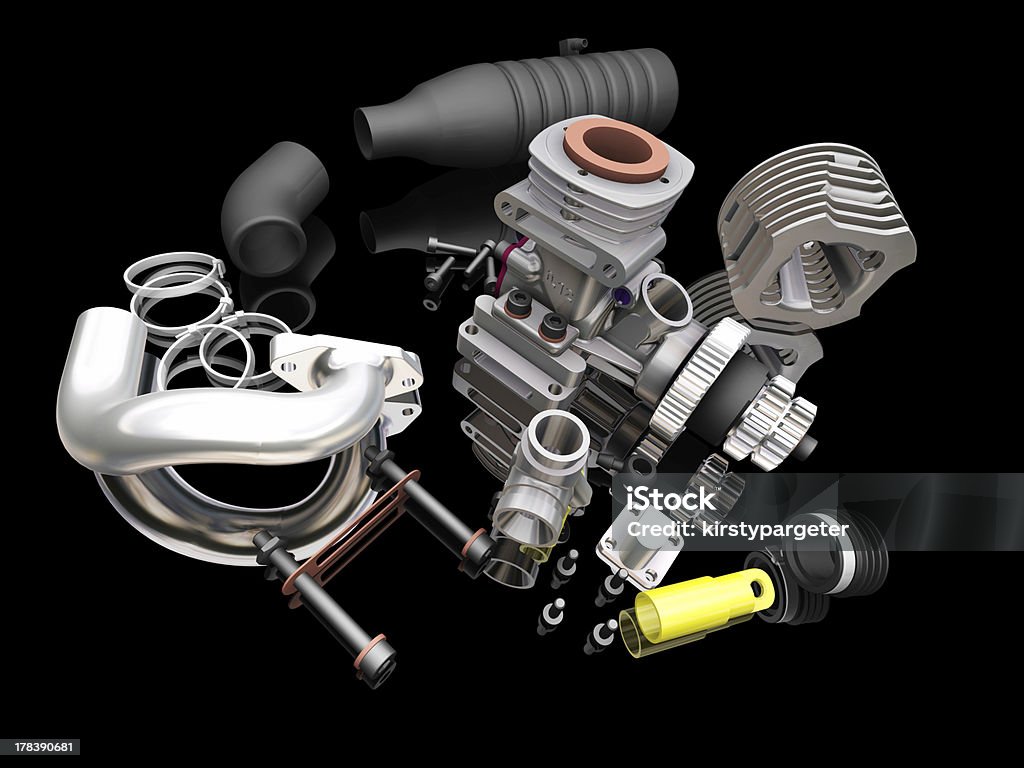 Car engine 3D render of a car engine Car Stock Photo