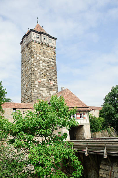 City views of ancient stone tower in Rothenburg stock photo