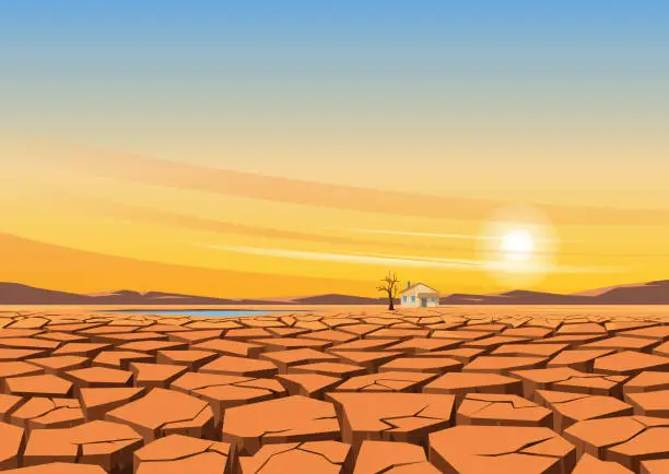 Vector illustration of Heat wave. Drought in nature. Global warming and climate change concept