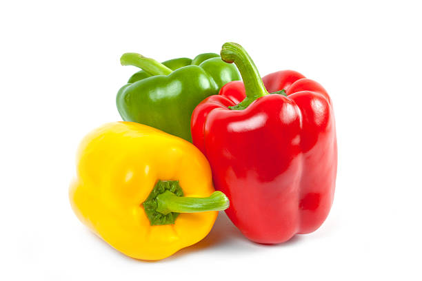 drei paprika - pepper vegetable bell pepper red bell pepper stock-fotos und bilder