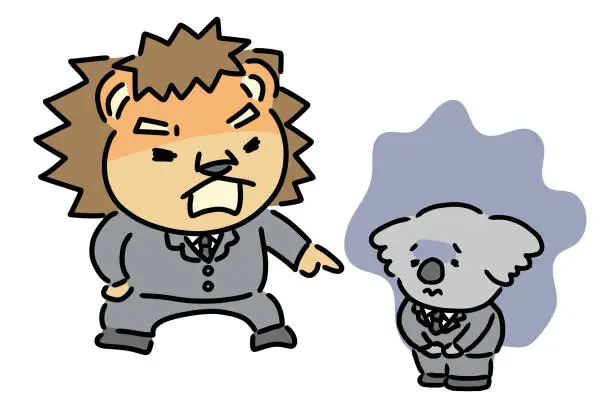 Vector illustration of Angry boss and depressed subordinate animal characters
