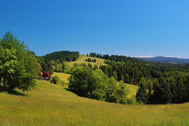 Mountain landscape with clear blue sky Mountain landscape with clear blue sky - Moravian-Silesian Beskydy beskid mountains photos stock pictures, royalty-free photos & images