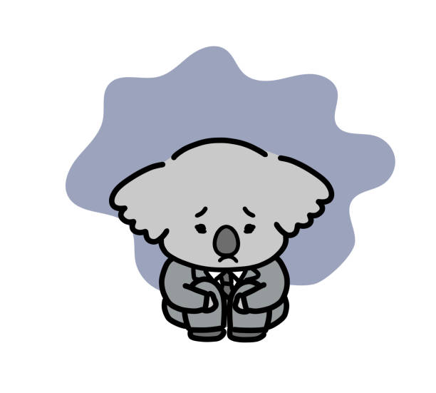 Koala character holding his knees in a dark room Koala character holding his knees in a dark room. sick leave cartoons stock illustrations