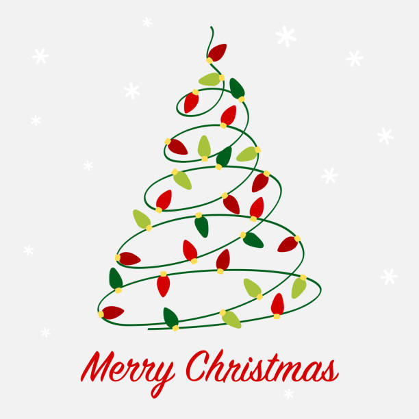 stockillustraties, clipart, cartoons en iconen met christmas tree with string light - card - kerstboom