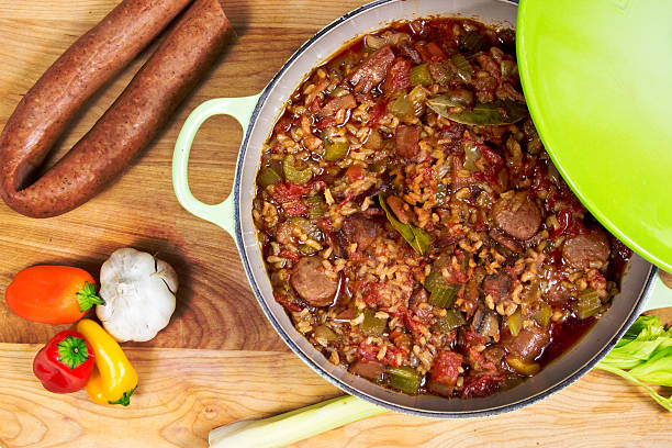 Jambalaya with ingredients stock photo