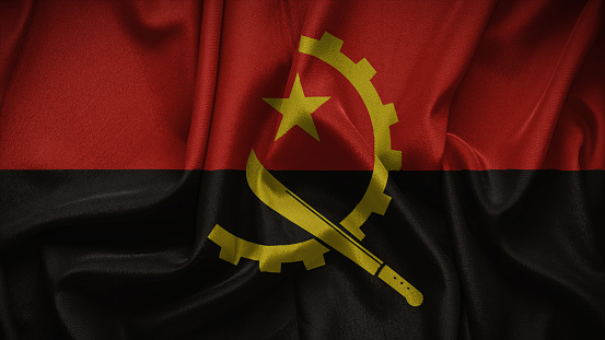 3d illustration flag of Angola. Close up waving flag of Angola.