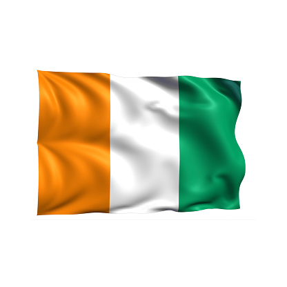 3d illustration flag of Ivory Coast. Ivory Coast flag waving isolated on white background with clipping path. flag frame with empty space for your text.