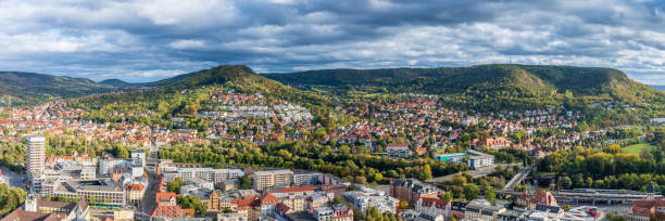 Panorama of Jena in Thuringia on an autumnal October day, view from the JenTower