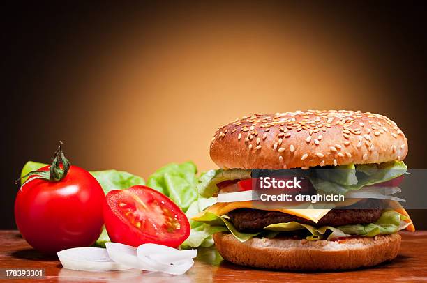 Hamburger And Vegetables Stock Photo - Download Image Now - American Culture, Bread, Burger