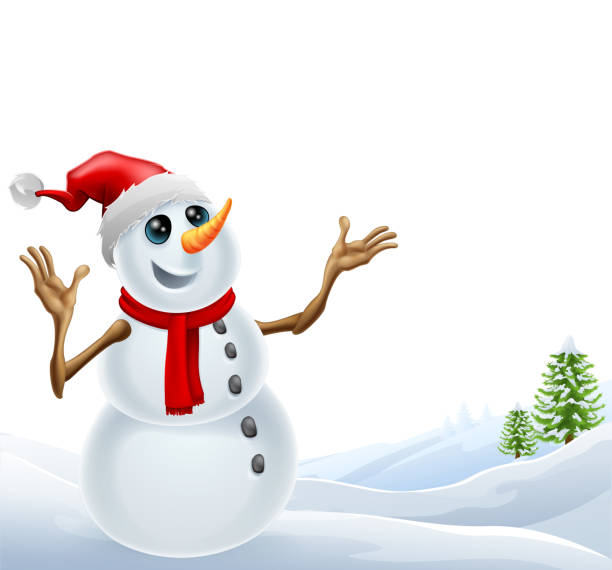 snowman christmas snow landscape scene - chris snow stock illustrations