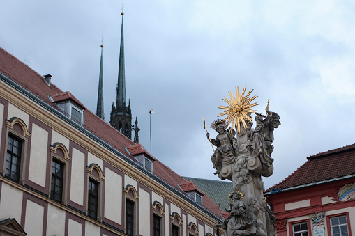 Holy Trinity Column and Cathedral of St. Peter and Paul in Brno, Czech Republic.