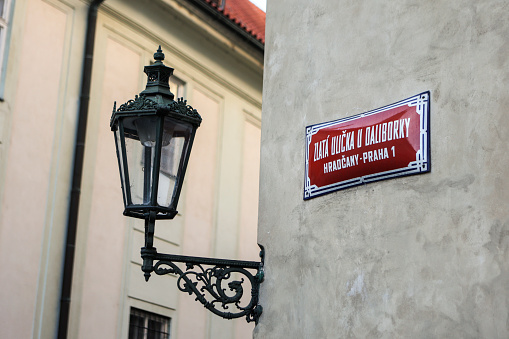 The Golden Lane or Zlata ulicka street sign in Prague. Czech Republic.