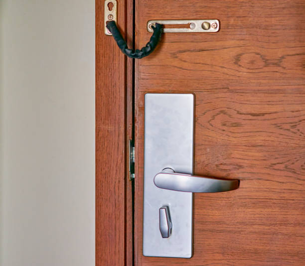 istock door locl with chain guard for security 1783952659