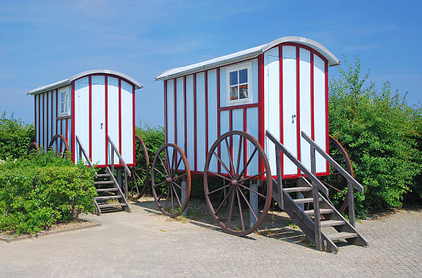 historical bathing Wagon at the Promenade of Bansin on Usedom Island,Mecklenburg-Vorpommern,baltic Sea,Germany
