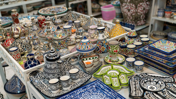 istock Moroccan pottery with colorful ceramics and pottery displayed in a shop 1783959979
