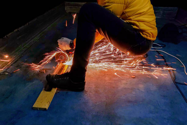 Working with an angle grinder. Violation of safety regulations