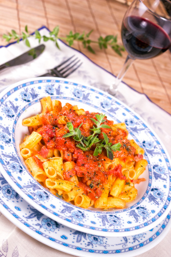 Pasta Amatriciana with red wine