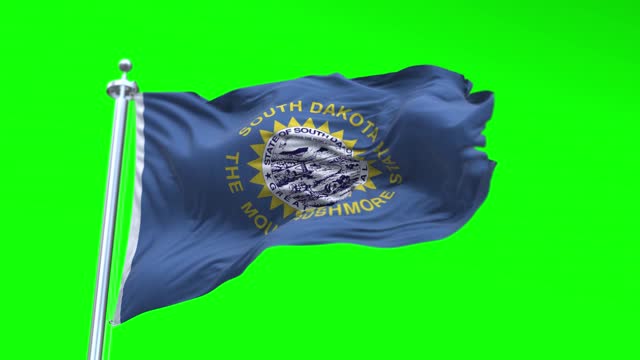 Flag of South Dakota US State waving flag animation isolated on a green background Loopable