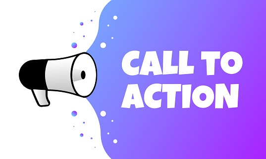 Call to action sign. Flat, purple, text from a megaphone, call to action sign, call to action. Vector icon