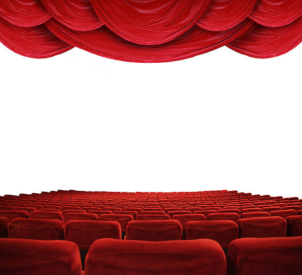 Movie theater with red curtains stock photo