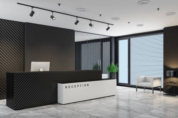istock Modern office interior reception area with big desk 1783993057
