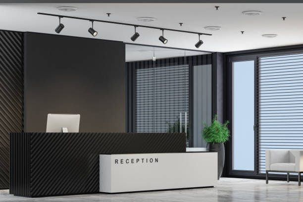 istock Modern office interior reception area with big desk 1783993058