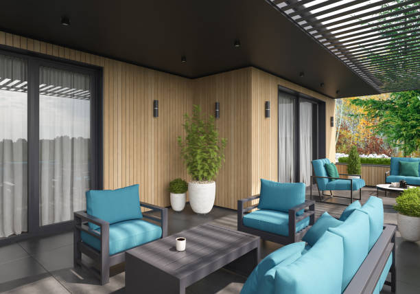 istock Modern Luxurious Villa balcony with forest view in winter 1783993606