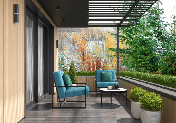 istock Modern Luxurious Villa balcony with forest view in winter 1783993608