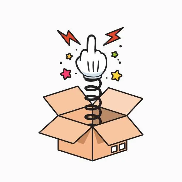 Vector illustration of A Middle Finger Springs Out of Delivery Box