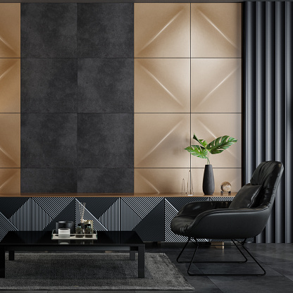 Modern and minimalist lobby room interior. Modern armchairs. 3d renderings.