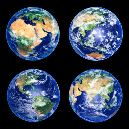 Four Earth Globes with clouds, high resolution pictures