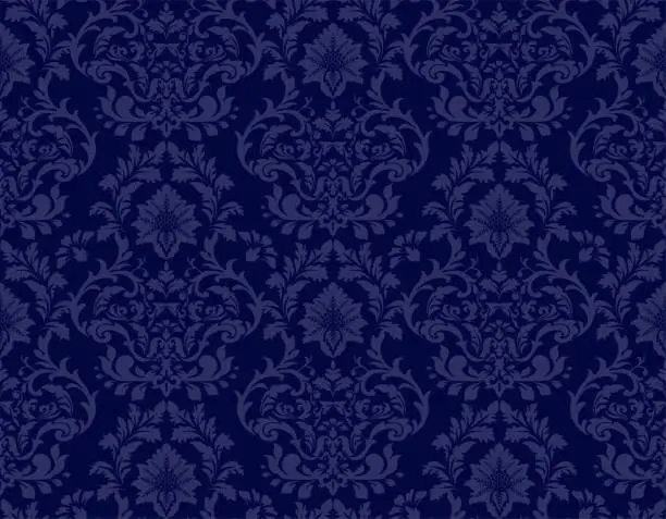Vector illustration of Dark Blue Victorian Damask Luxury Decorative Fabric Pattern