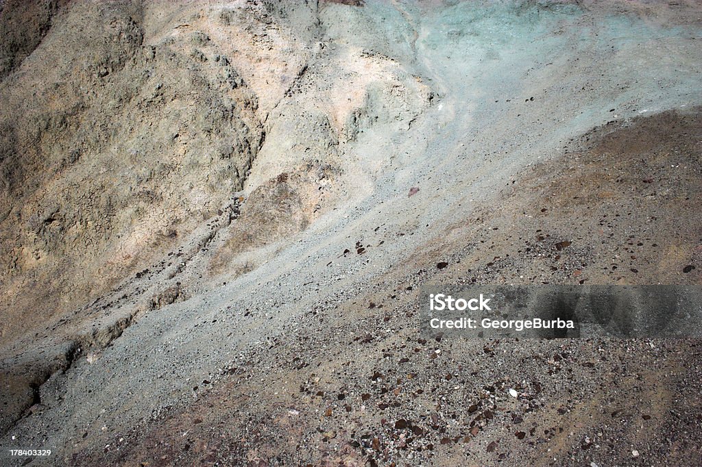 Multicolored minerals Desert landscape with multicolored green and blue clay mineral deposits, Death Valley National Park, California Arid Climate Stock Photo