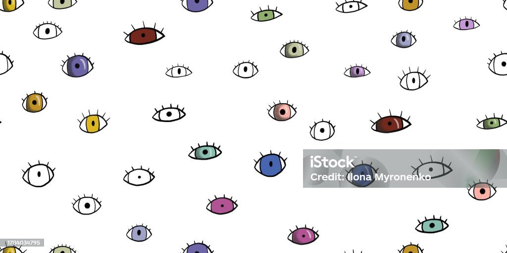 Eyes Color Line Simple Doodle Pattern With Flat Different Color Eyes Line Pattern Stock ...