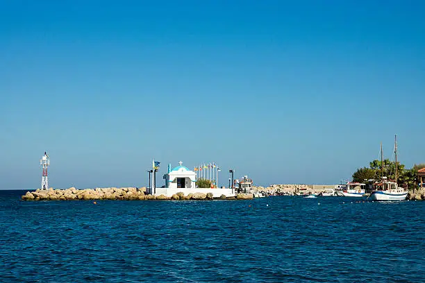 blue sea sky lighthouse church fishing harbor landscape