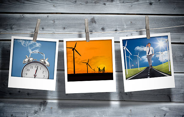 Three pictures of different themes hung with clothespins