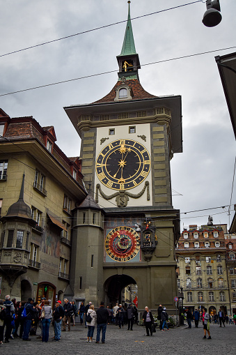 Berna, Switzerland, Europe., September 5, 2019: he Zytgloggeturm was built by the city-state of Bern for defensive purposes. Its construction began in 1191 and was completed in 1256.