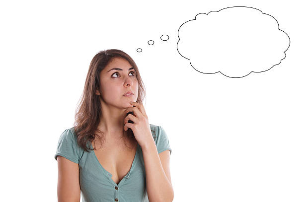 istock pensive young woman with thought bubble 178404434