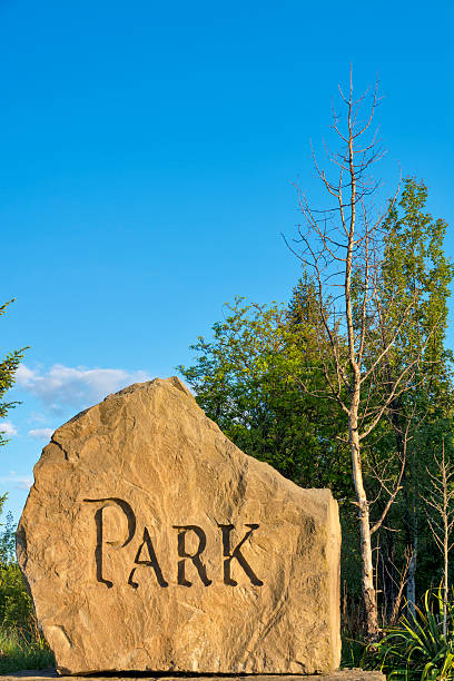 istock City Park sign made of stone 178405274