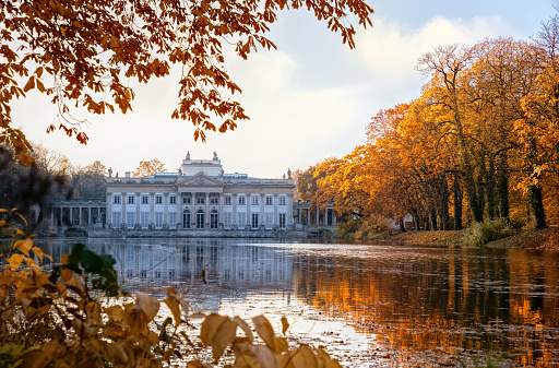 View of the pavilion Upper Bath in the Catherine Park of Tsarskoye Selo on a sunny winter day, Pushkin, St. Petersburg, Russia