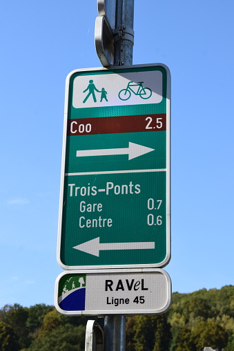 Trois Ponts, Belgium - 10/10/2023: bike and hiking route signs