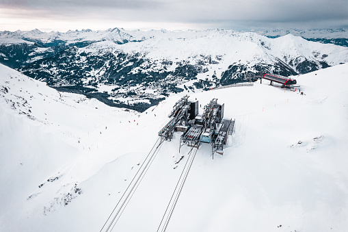 Aerial shots from lifts at the ski resort of lenzerheide in the swiss alps